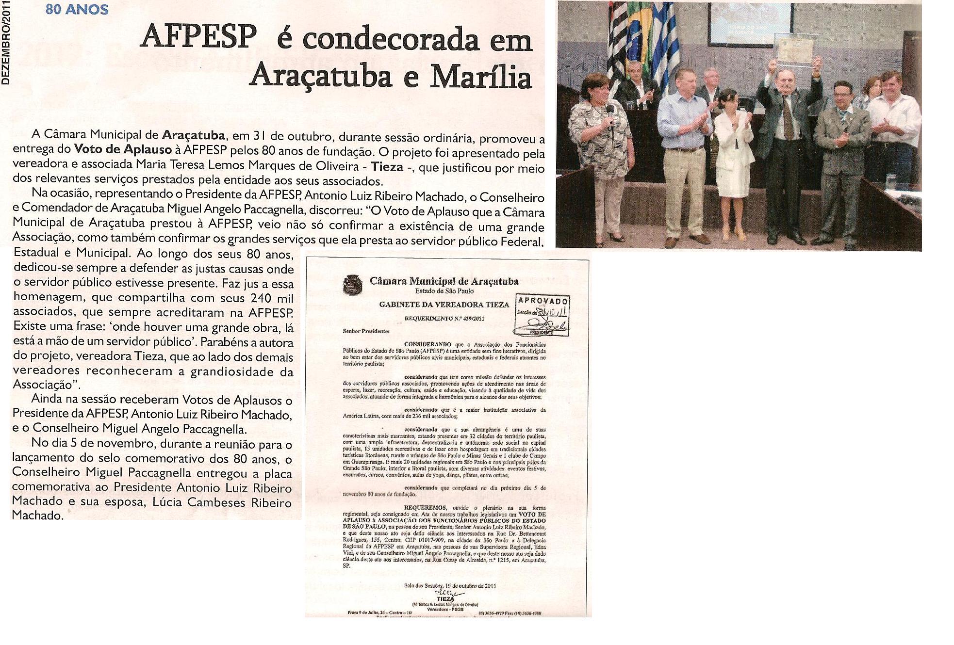 Voto de aplauso de Tieza para Afpesp é publicado em jornal